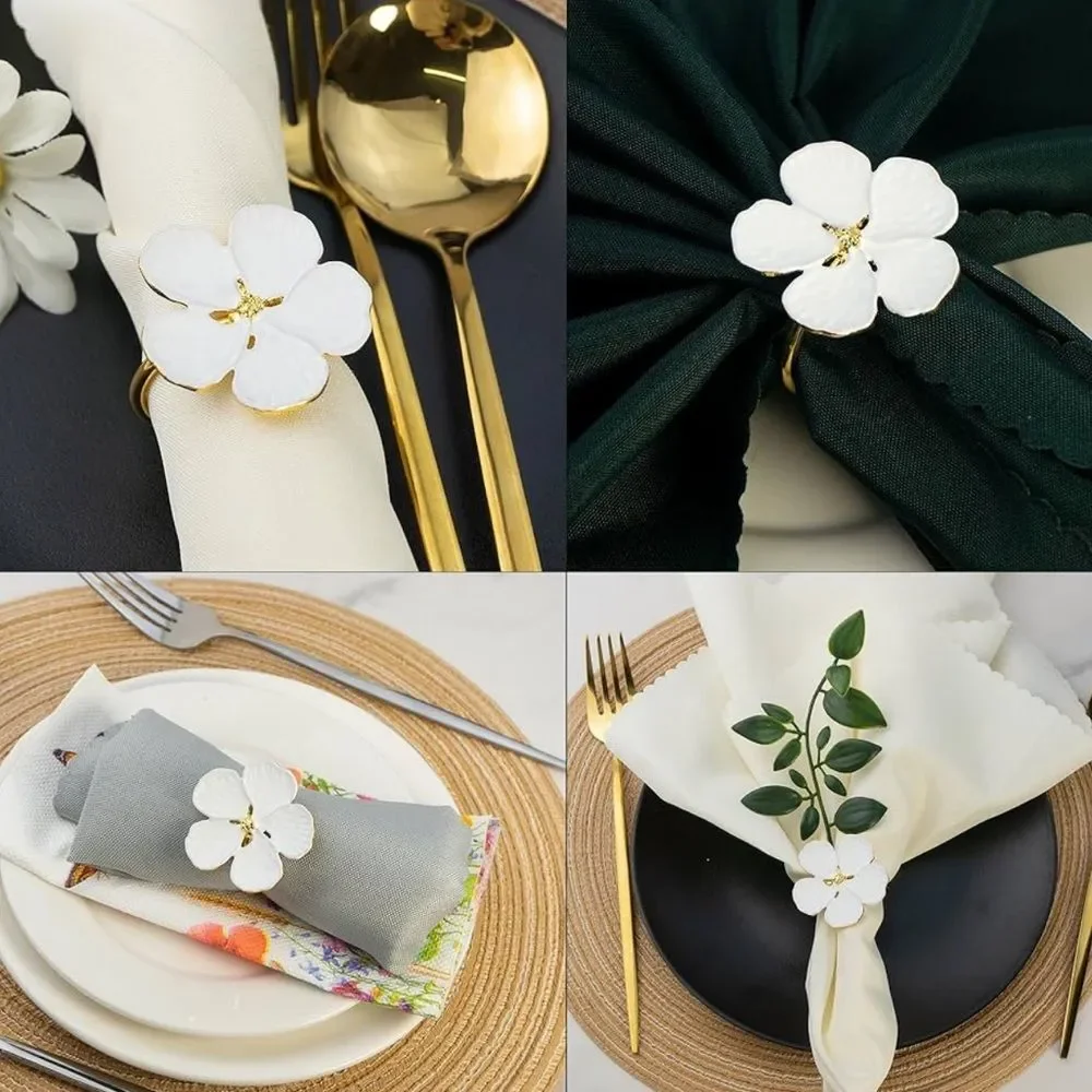 White Flower Napkin Rings SET of 8 - Picture 3 of 10